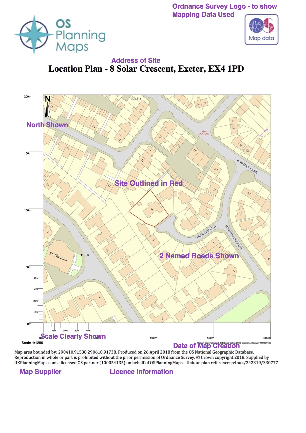 Example of a Location Plan suitable for planning application showing required items