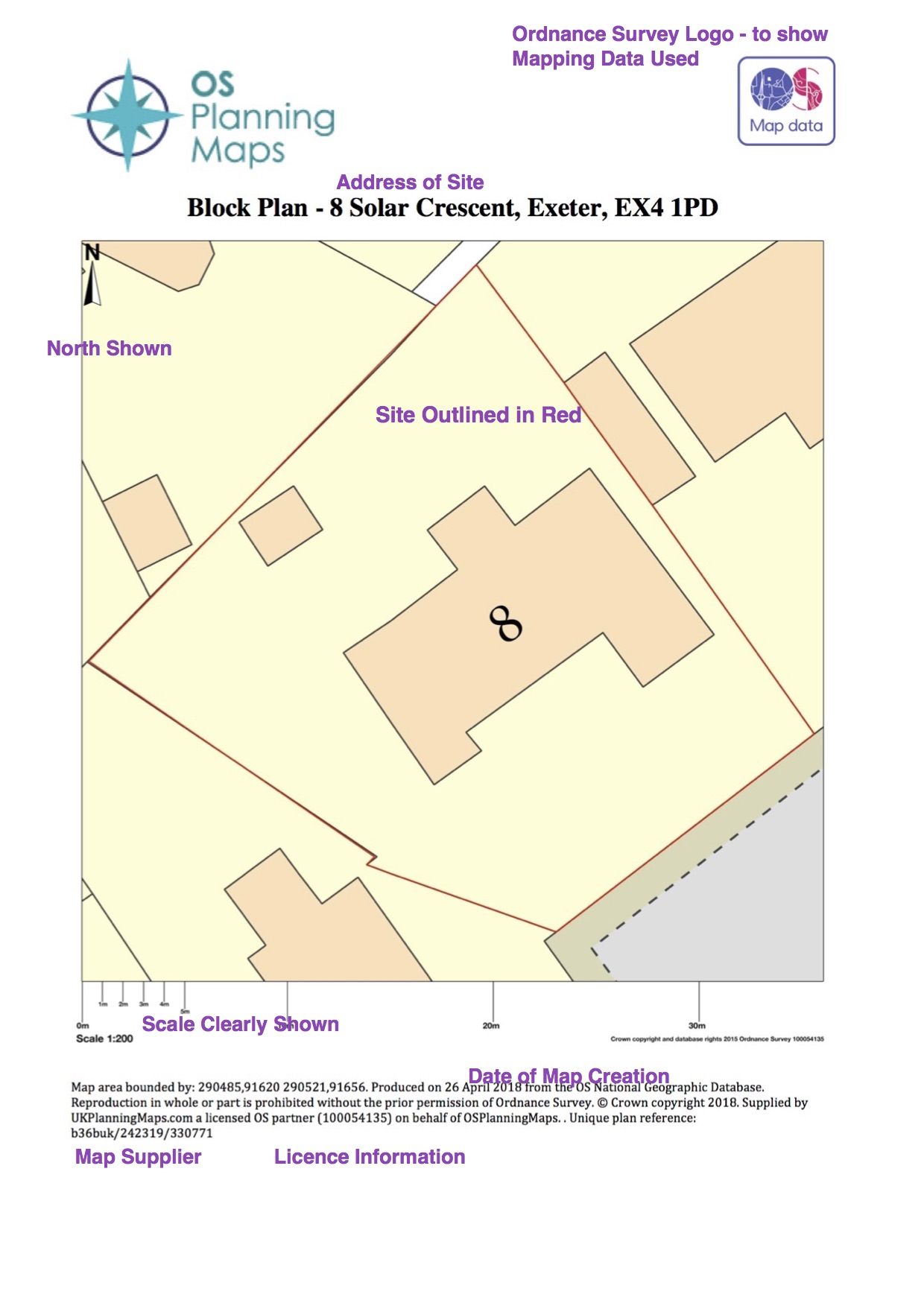 Example of a Block Plan suitable for planning application showing required items